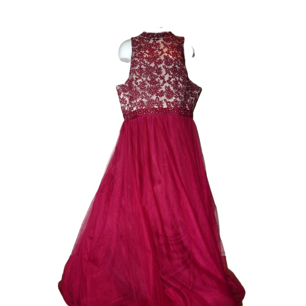 Plus Size 20W Sangria Wine Red Formal Ball Gown, Prom Dress Floral Lace Bodice